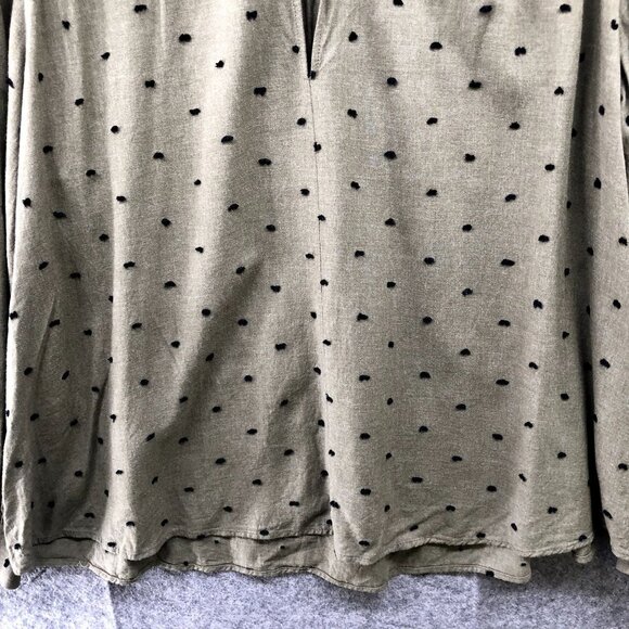 Zara Long Sleeve Blouse Womens S Olive Green High Neck Keyhole Swiss Dot - Picture 6 of 9